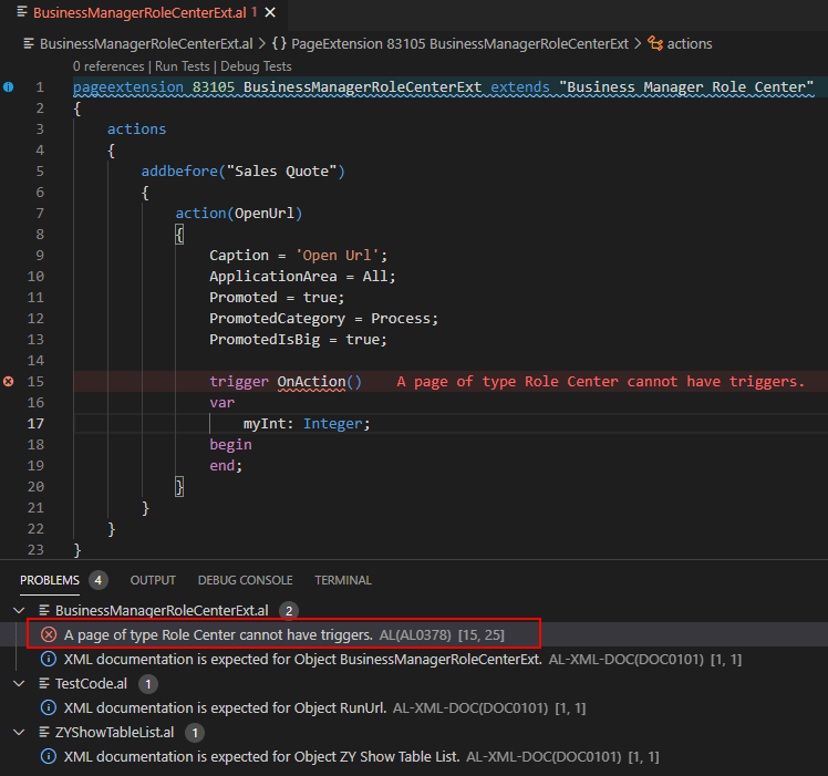 Dynamics 365 Business Central OnAction trigger on Role Center pages