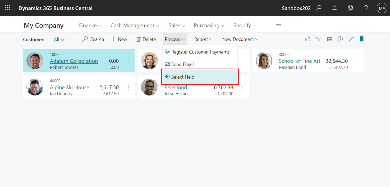 Dynamics 365 Business Central Functionality to look up fields