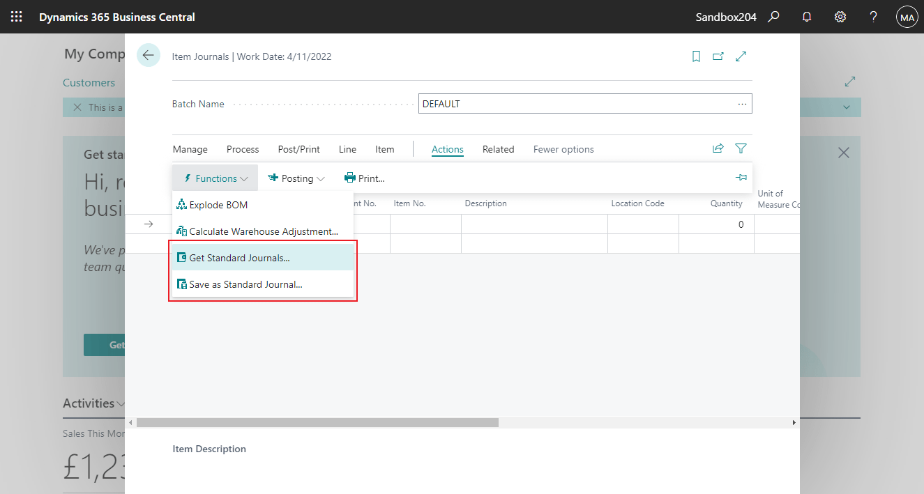 Dynamics 365 Business Central Working with Standard Journals (Save as