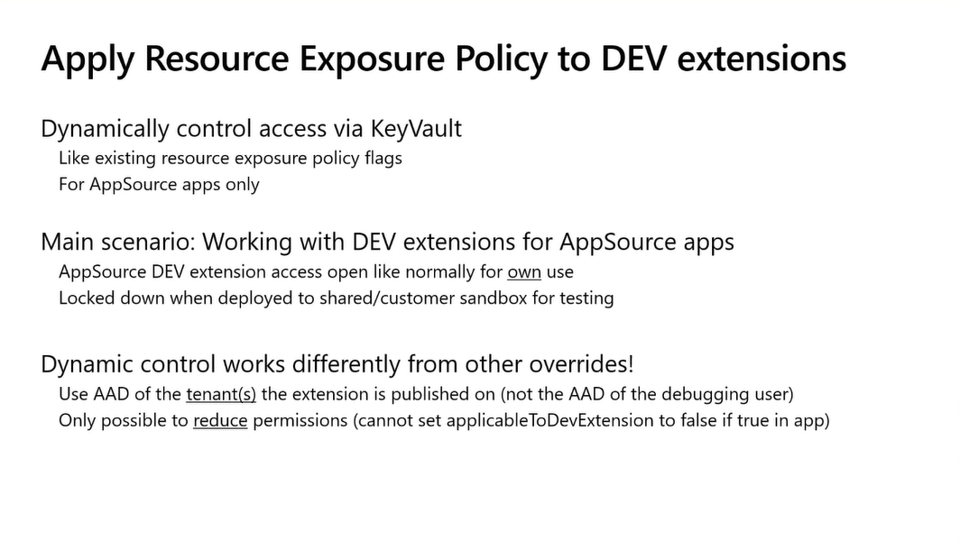 Business Central 2022 wave 2 (BC21) new features Apply resource exposure policy to DEV