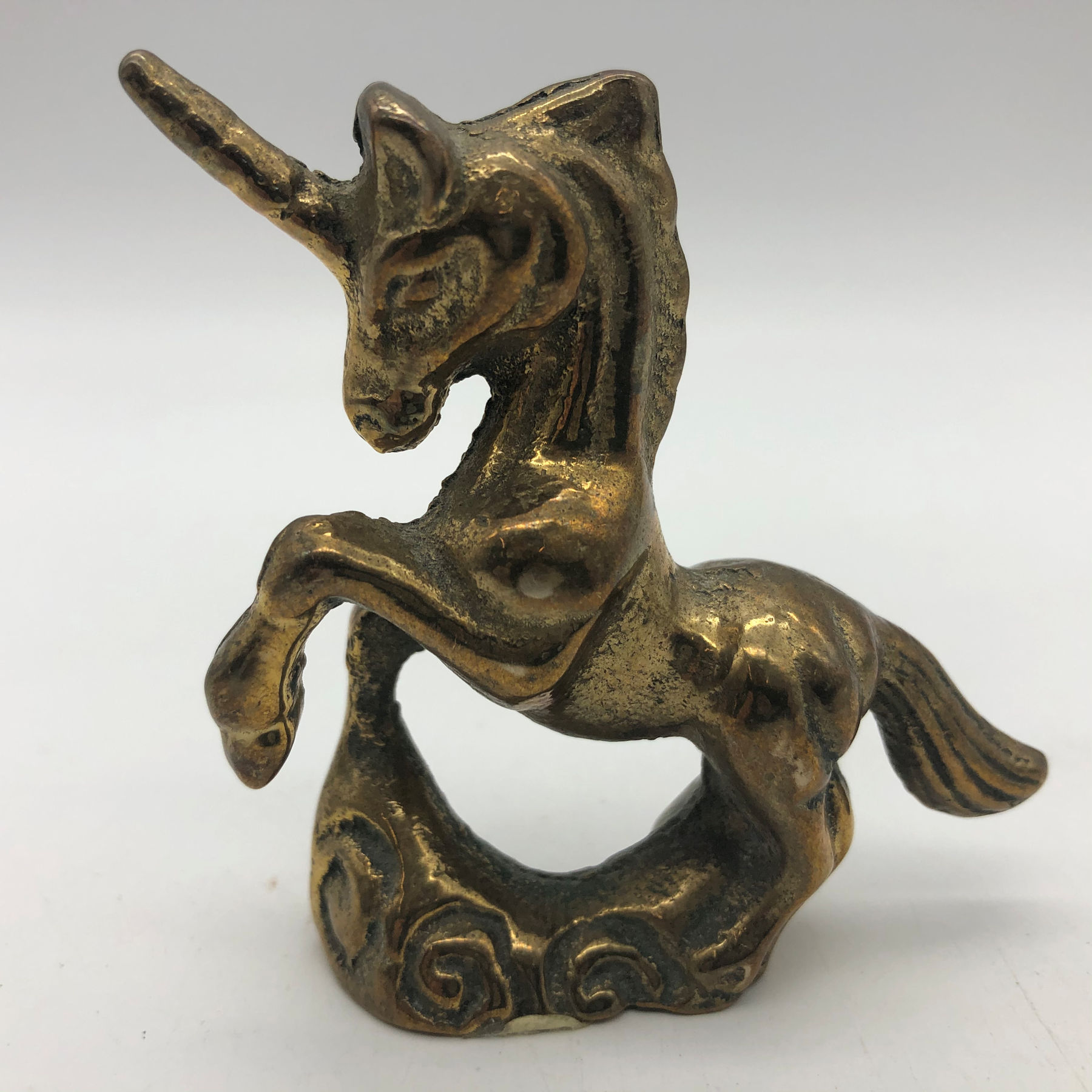 Vintage Solid Brass Rearing Unicorn Horse Figurine Statue 23/4" Tall
