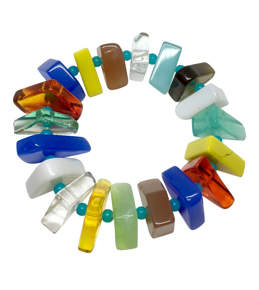 Custom Cut Glass with Aqua Agate Stretch Bracelet Zachary Bloom