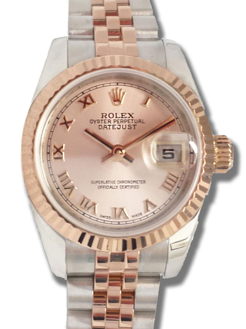 Rolex Datejust Pink Roman Dial 18k Rose Gold Fluted Bezel Two Tone 179171