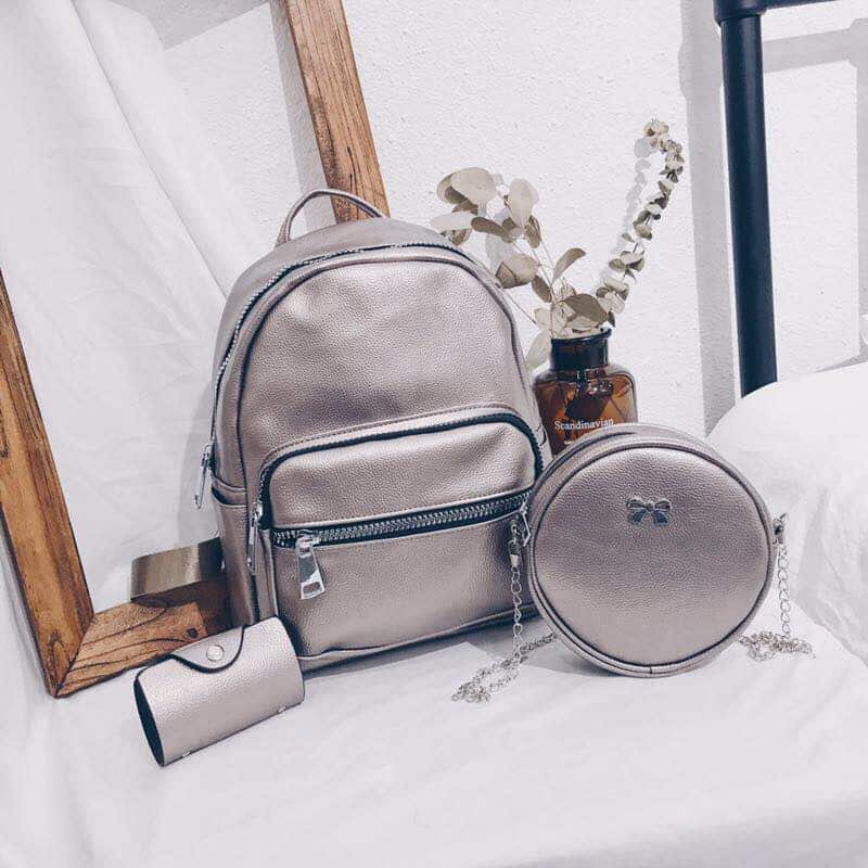 Rucsac Dama , Ava , Bronze , set 3 accesorii Colectie Noua La