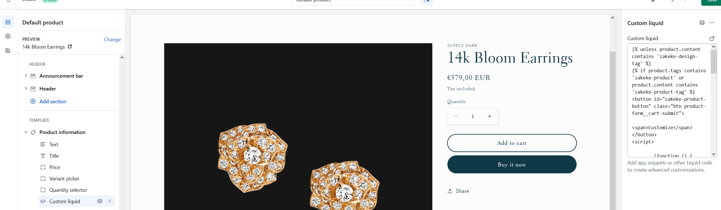 How to add or move the Customize button Zakeke