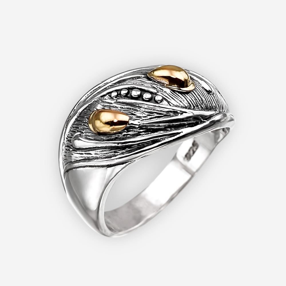 Oval Silver Ring with 14k Gold Spikelets Zanfeld