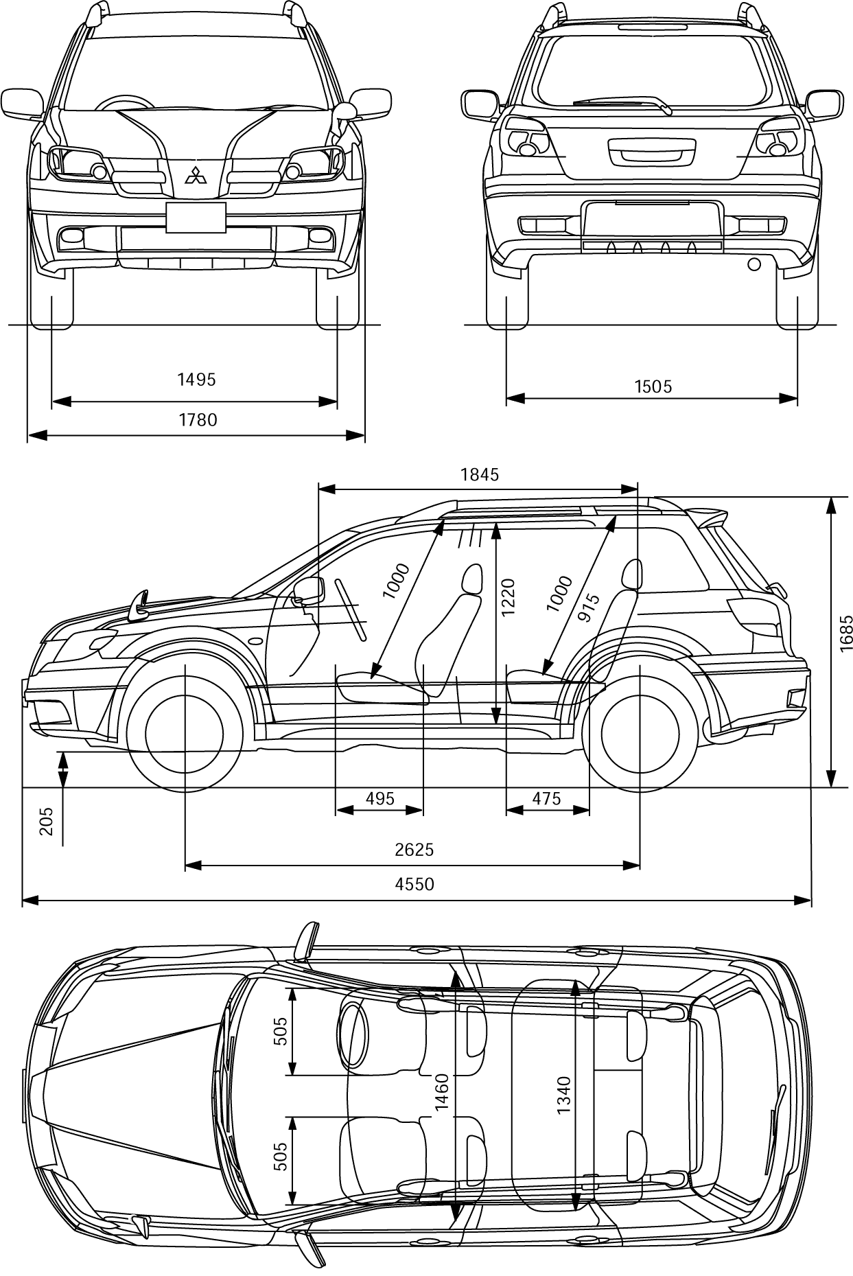 Габариты митсубиси аутлендер Размеры Mitsubishi Outlander (габариты