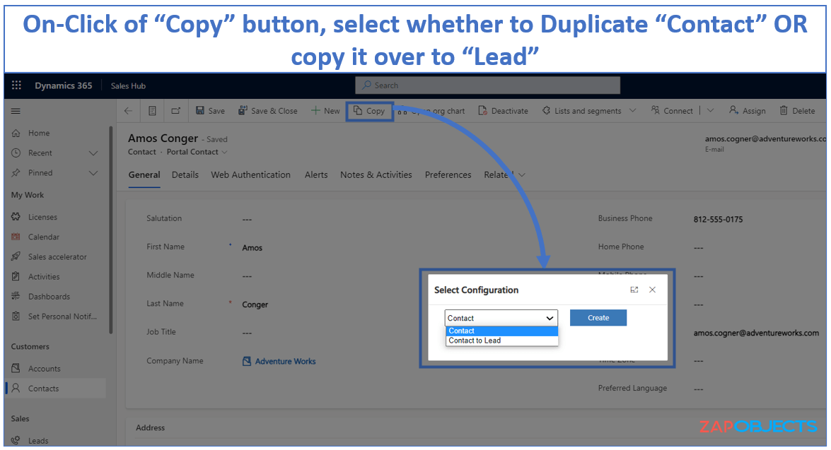 Clone\Copy Contact to create a Lead in 1Click when using Zap Copy