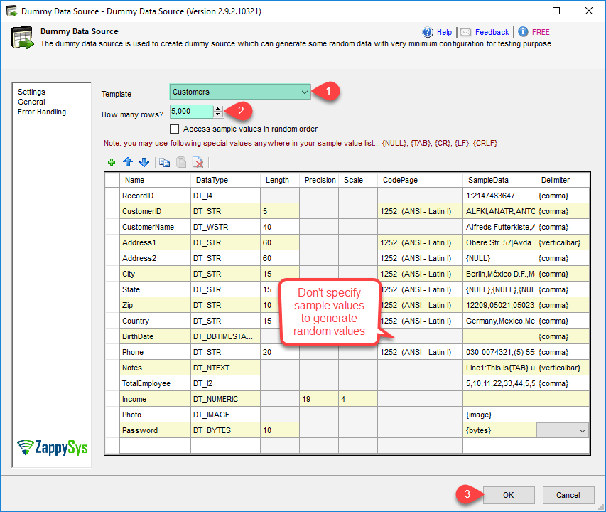Dummy Data Source (FREE) ZappySys
