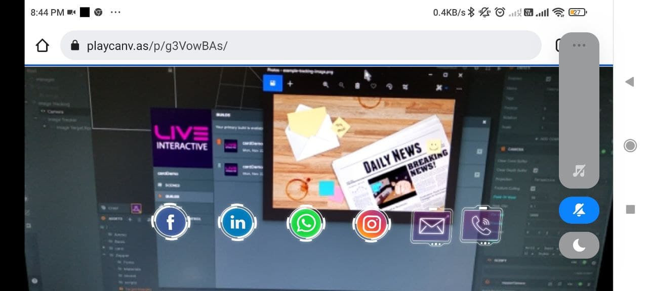 Zap AR image target buttons not work in protrait mode PlayCanvas