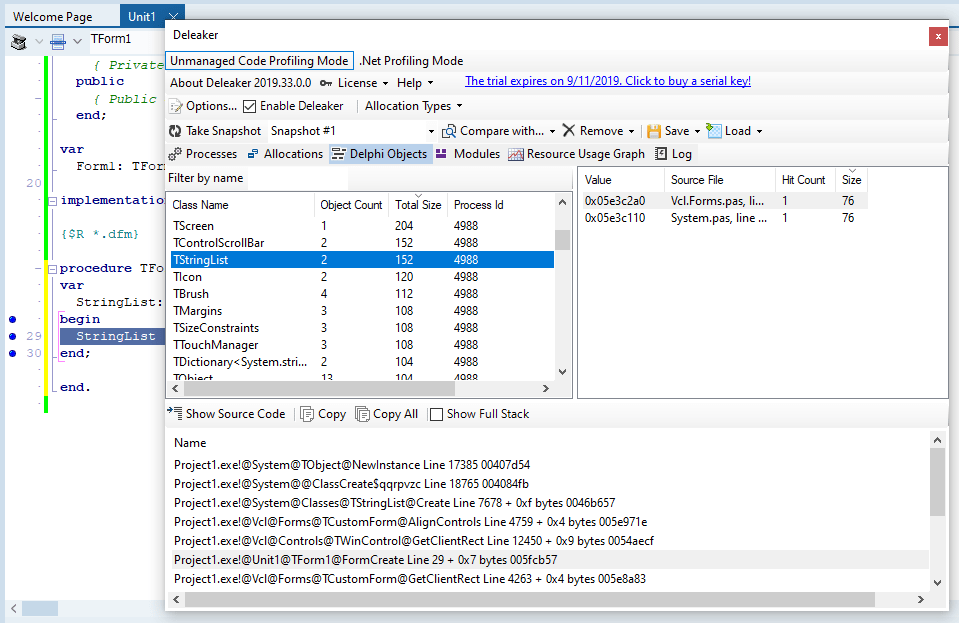Deleaker Memory Leaks Hunter (AddOn for RAD Studio) LaptrinhX / News