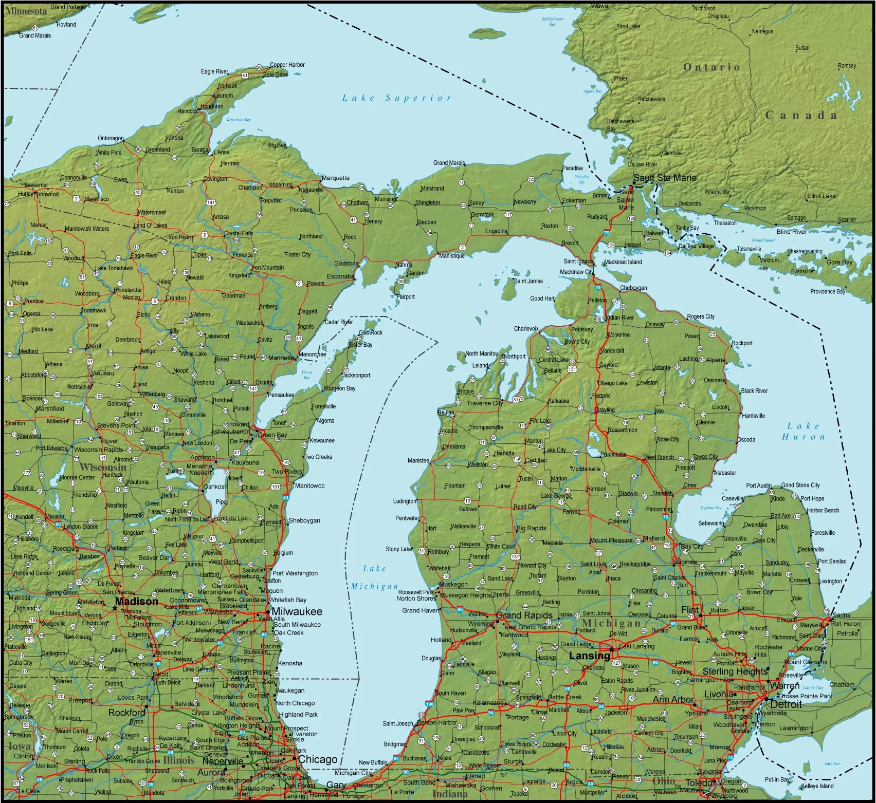 Landkarte Michigan Map of Michigan and the Surrounding Region