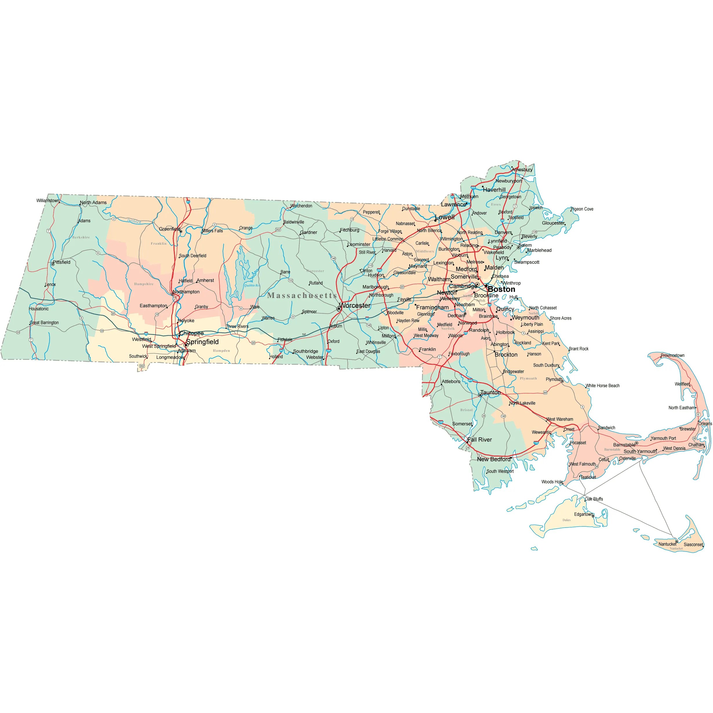 Travel Guide and State Maps of Massachusetts
