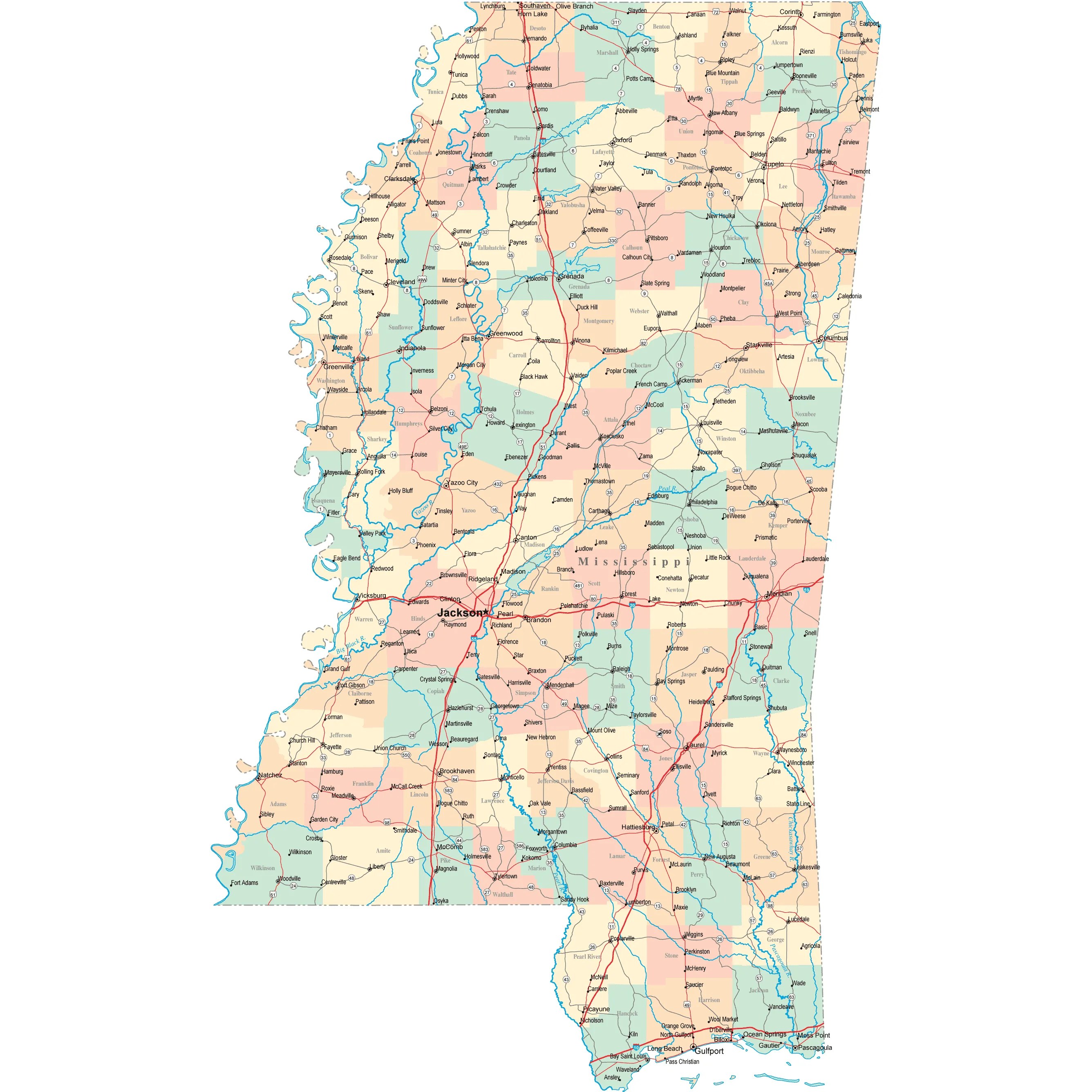 Mississippi Road Map MS Road Map Mississippi Highway Map