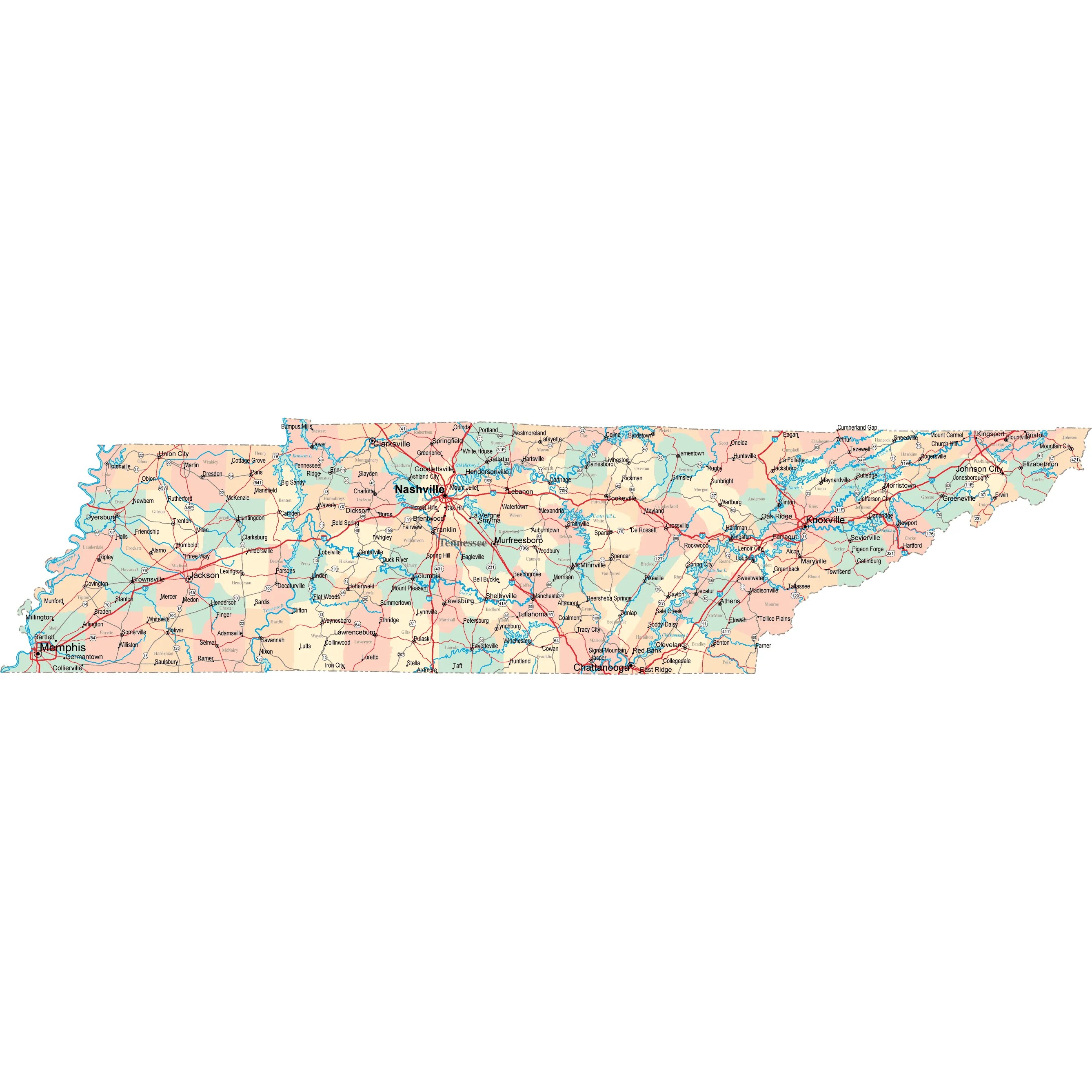 Show Me A Map Of Tennessee Tennessee Road Map - Tn Road Map - Tennessee Highway Map