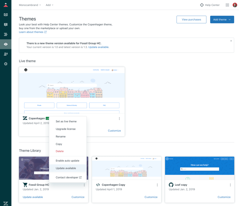 Managing Guide themes from the Zendesk Marketplace Zendesk help