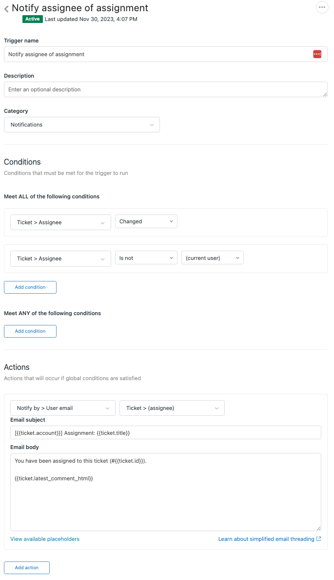 About the standard Support triggers Zendesk help