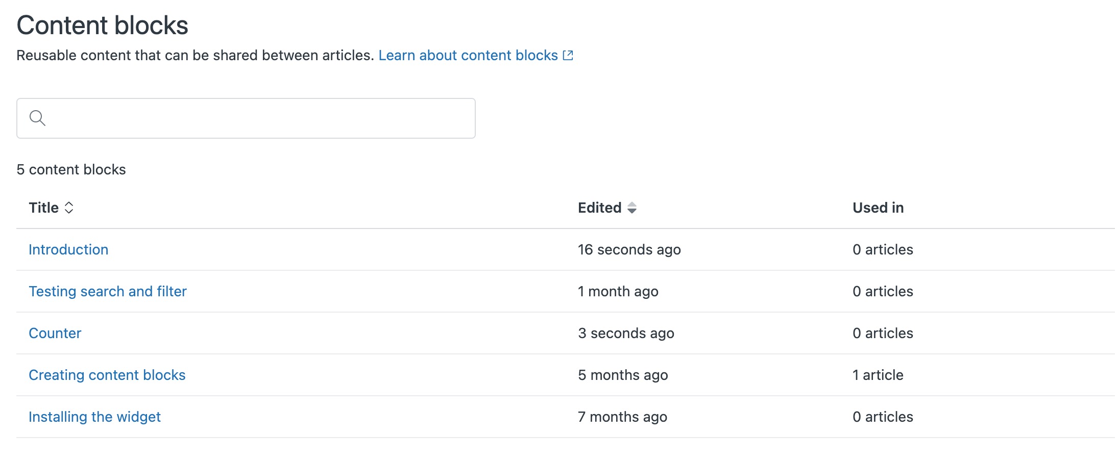 Viewing the content blocks list Zendesk help