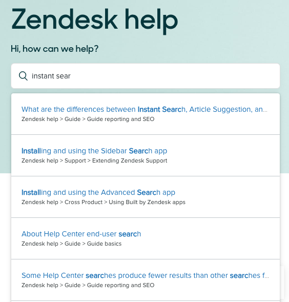 Understanding help center search methods instant search, native search