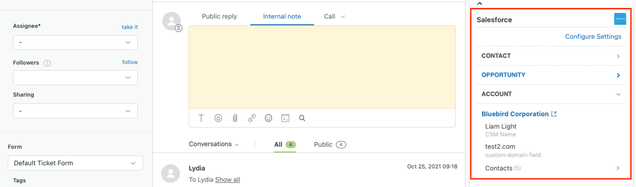 Installing and configuring the Salesforce app for Zendesk Support