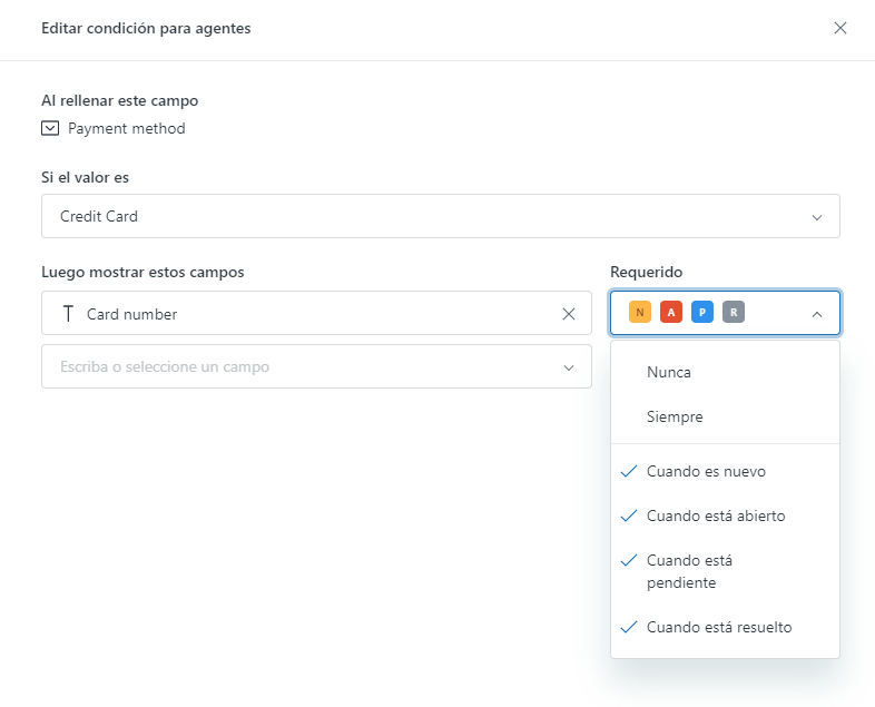 Hacer que los campos de ticket condicionales sean obligatorios Ayuda