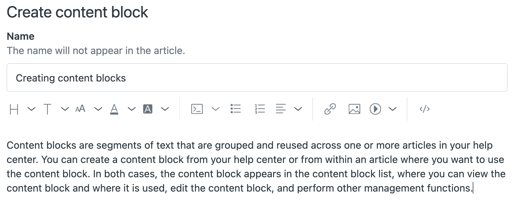 Creating and inserting reusable information with content blocks
