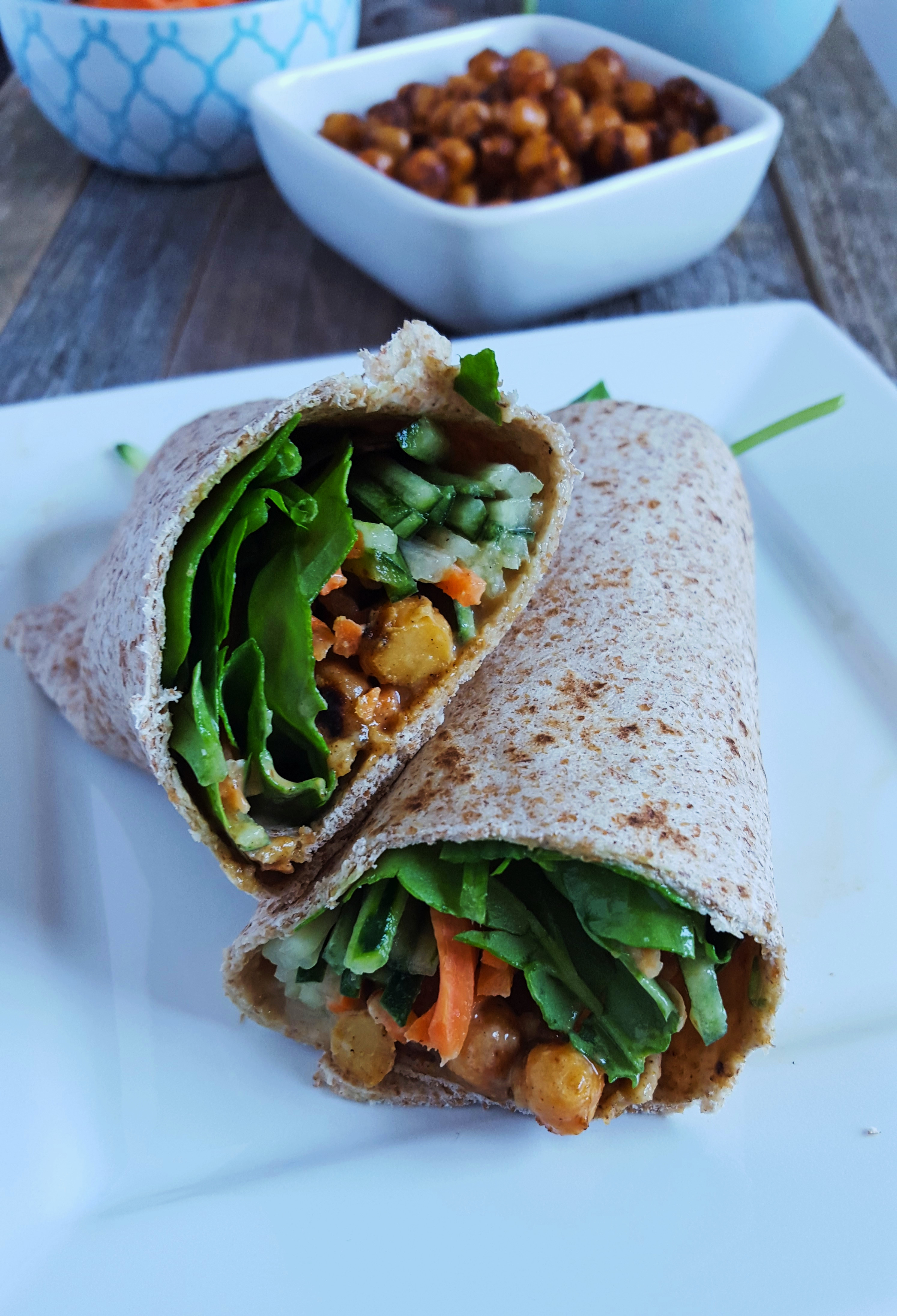 Spicy Roasted Chickpea Wraps with Lemon Tahini Dressing