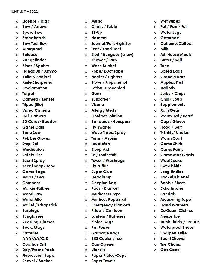 Hunting Checklist Zen Bowhunter Blog