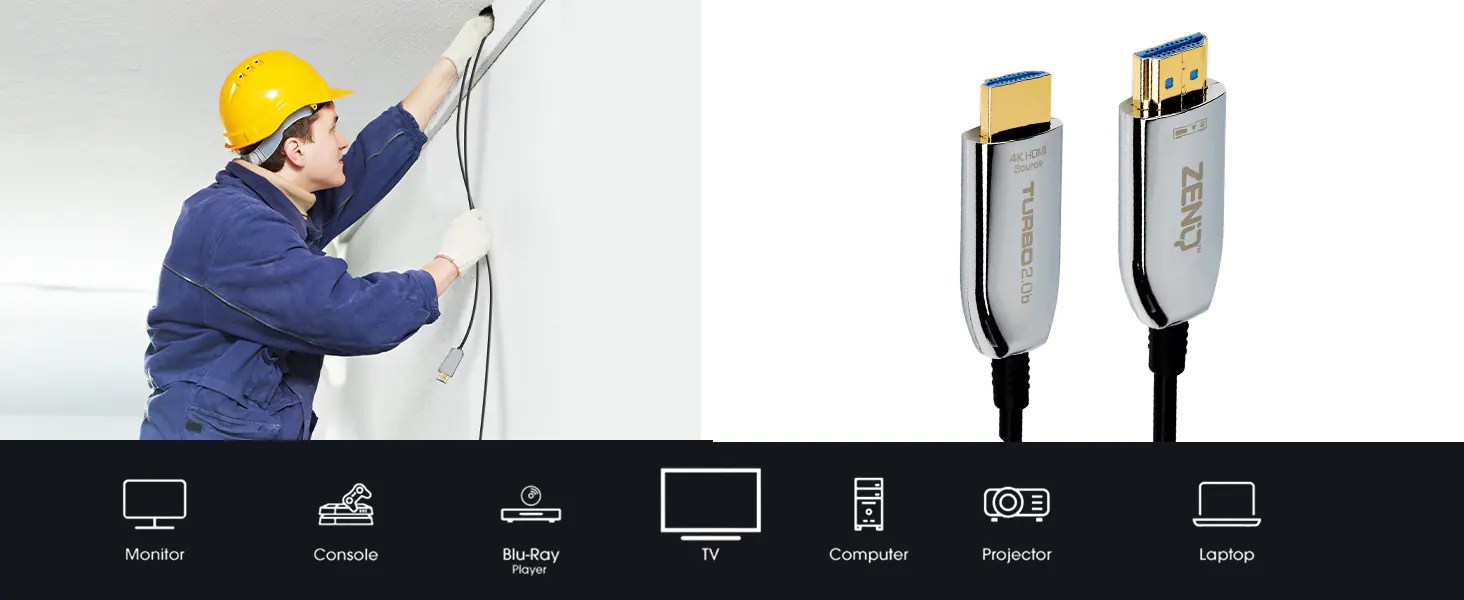 4K Optical Fiber HDMI 2.0b, 12Meters, ARC Priority, 18Gbps 4K@60hz