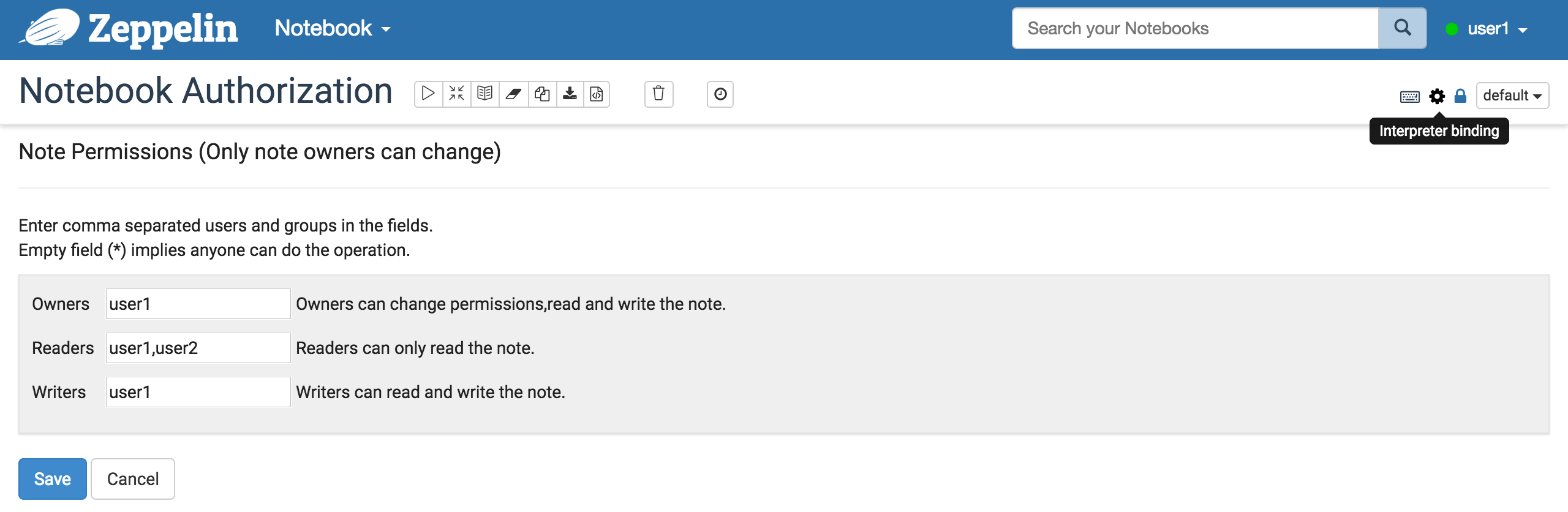 Apache Zeppelin 0.7.0 Documentation Notebook Authorization in Apache
