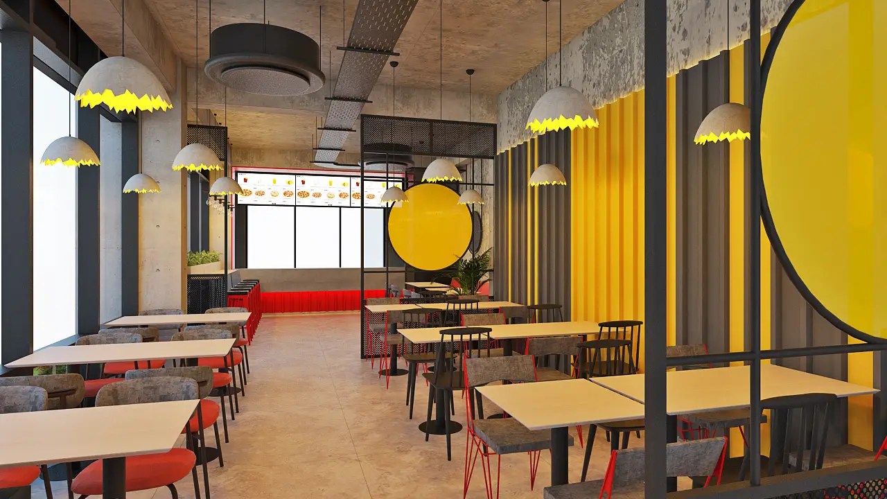 Modern Fast Food Restaurant Interior Design for Red Chicken