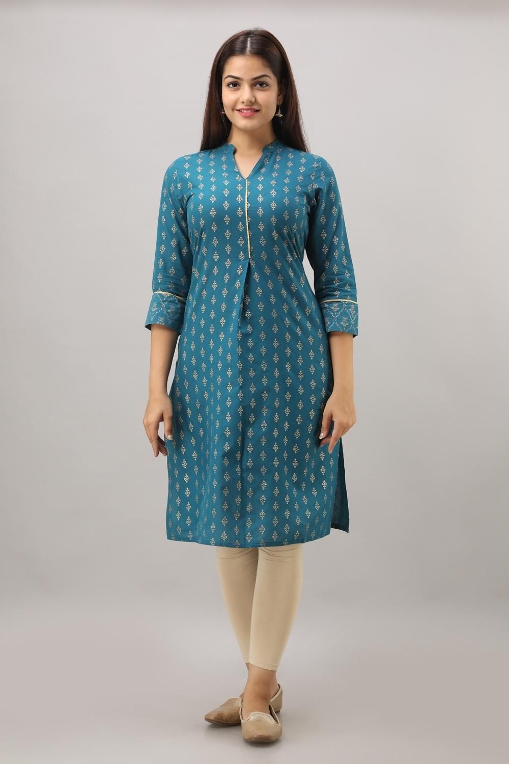 Pretty Cotton Printed Knee Length Kurti Zeronear
