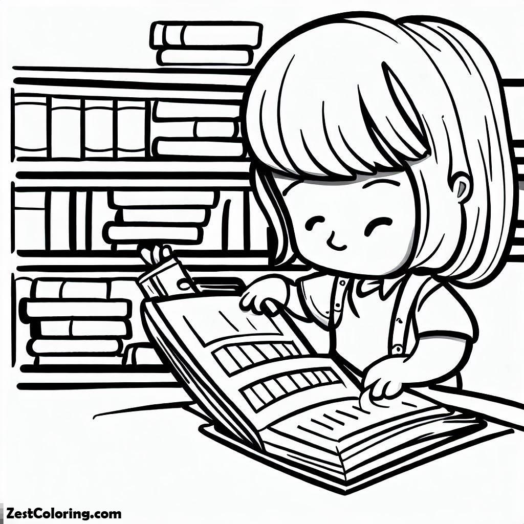 Checking Book In Library Coloring Pages Coloring for Kids Smart