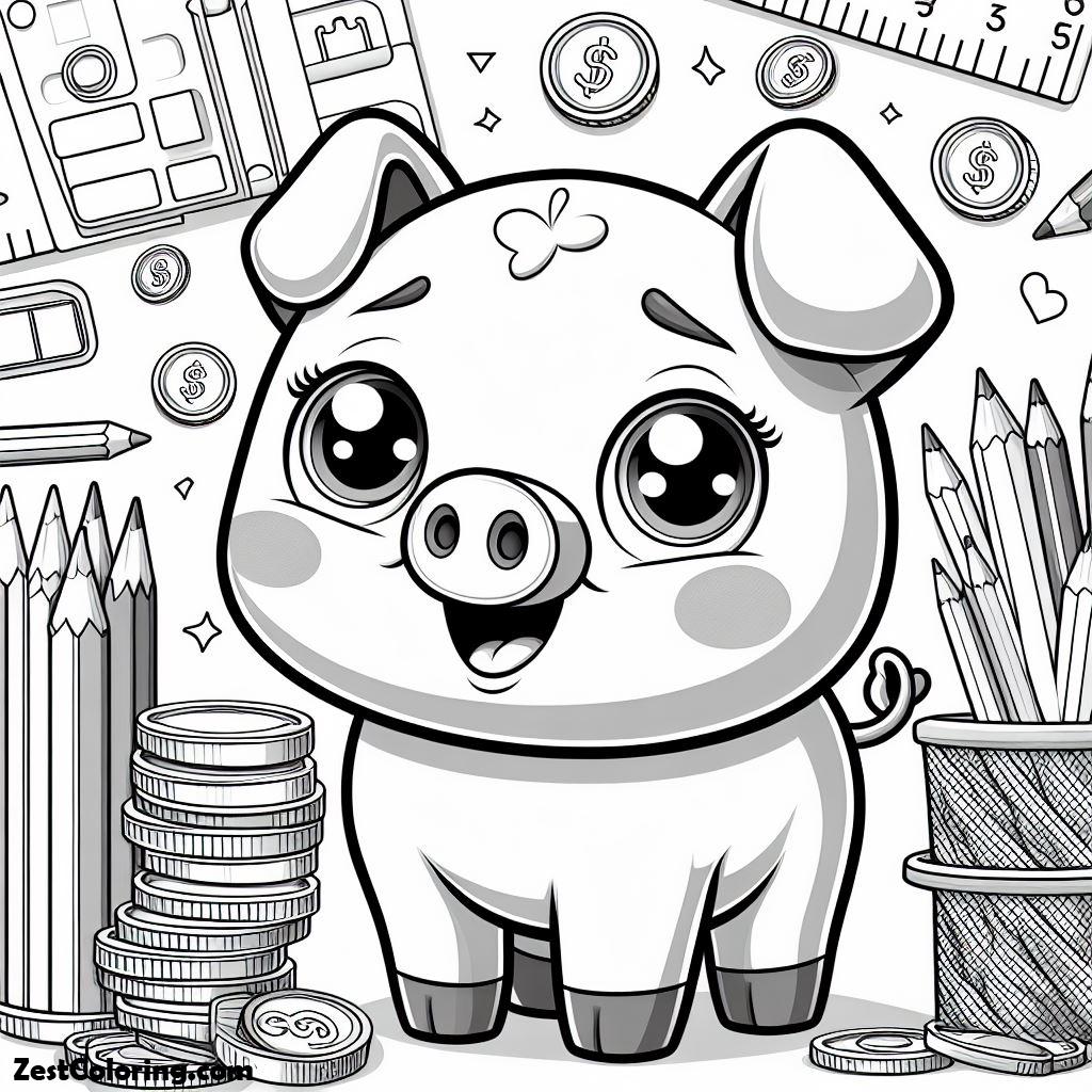 Smiling Cute Piggy Bank Coloring Page Coloring for Kids Smart, Creative, and Fun