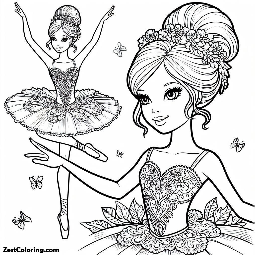 Beautiful Barbie Ballerina Practicing Coloring Page Coloring for Kids