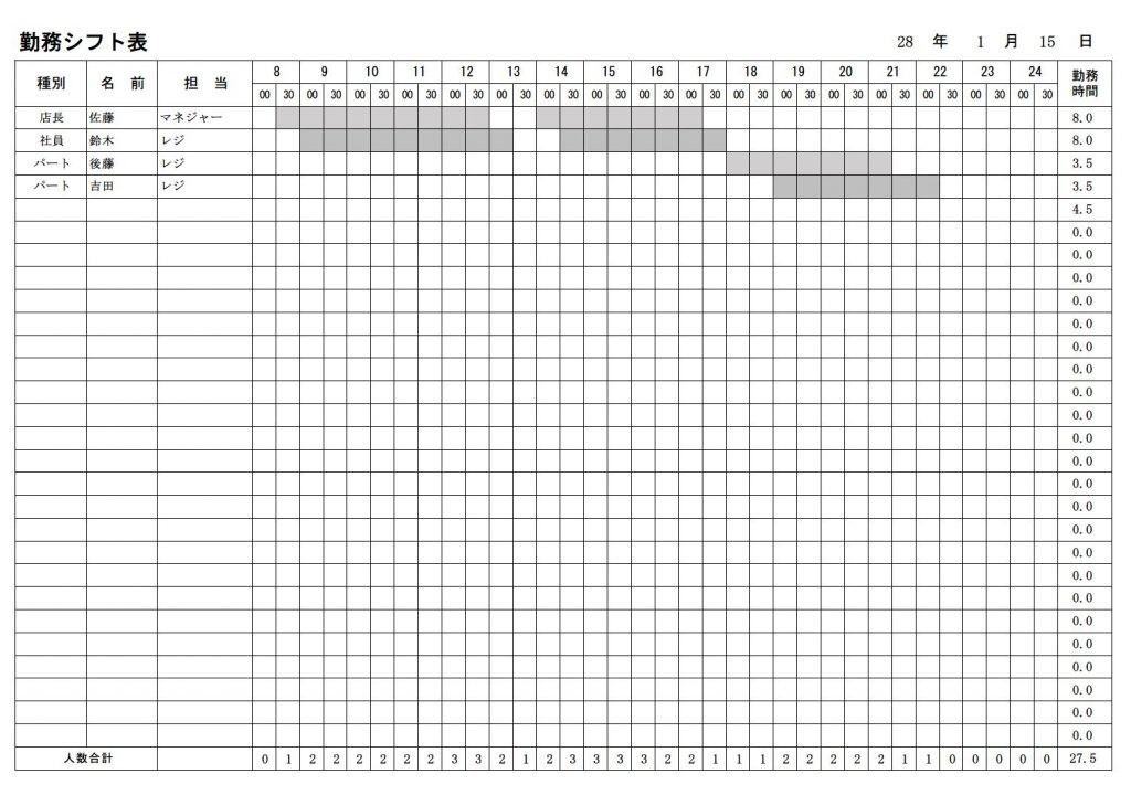 シフト管理表をエクセルで作成するには？作り方のポイントや便利な関数｜店舗のシフト管理・作成ならアールシフト Excel勤怠テンプレート | 使えるExcelテンプレート＆フリーソフト