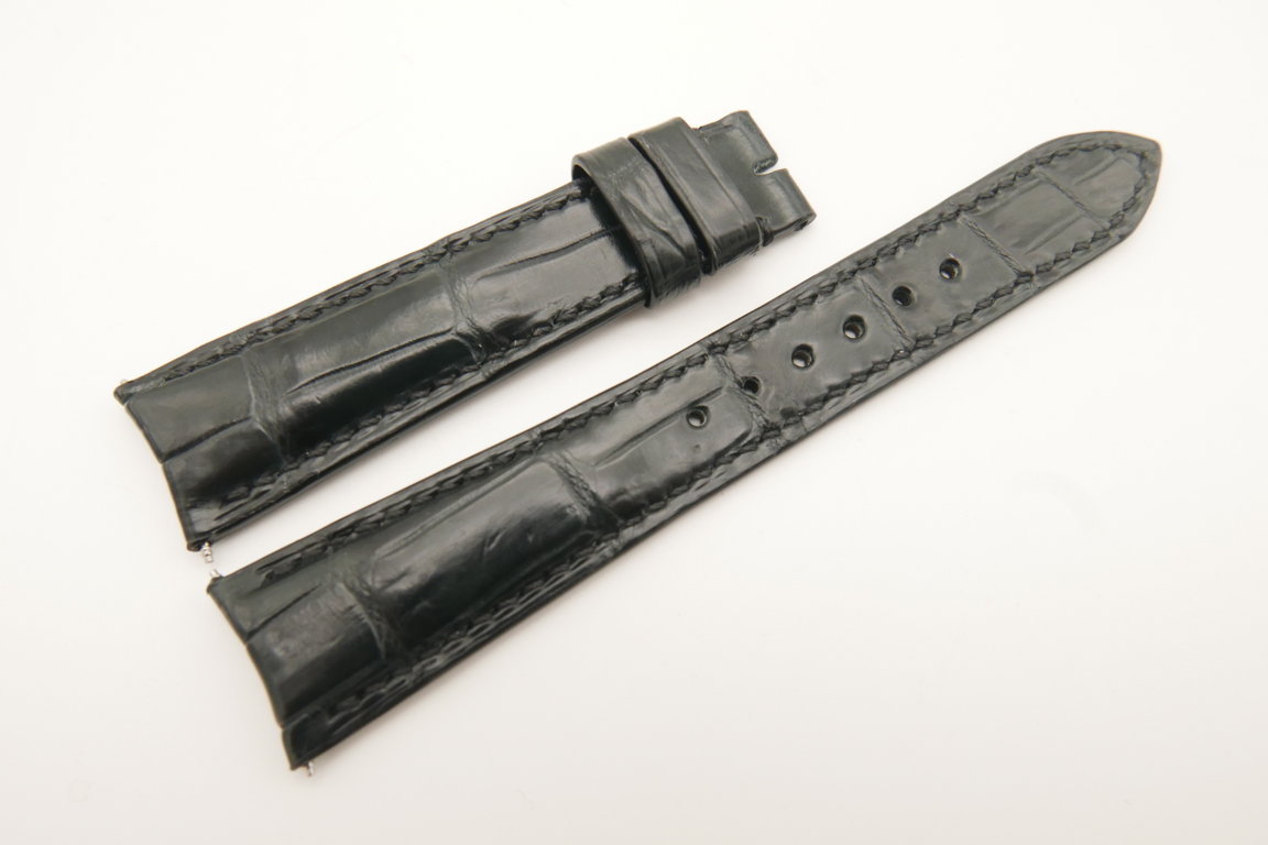 20mm/18mm Black Gray Genuine CROCODILE Skin Leather Curved End Watch