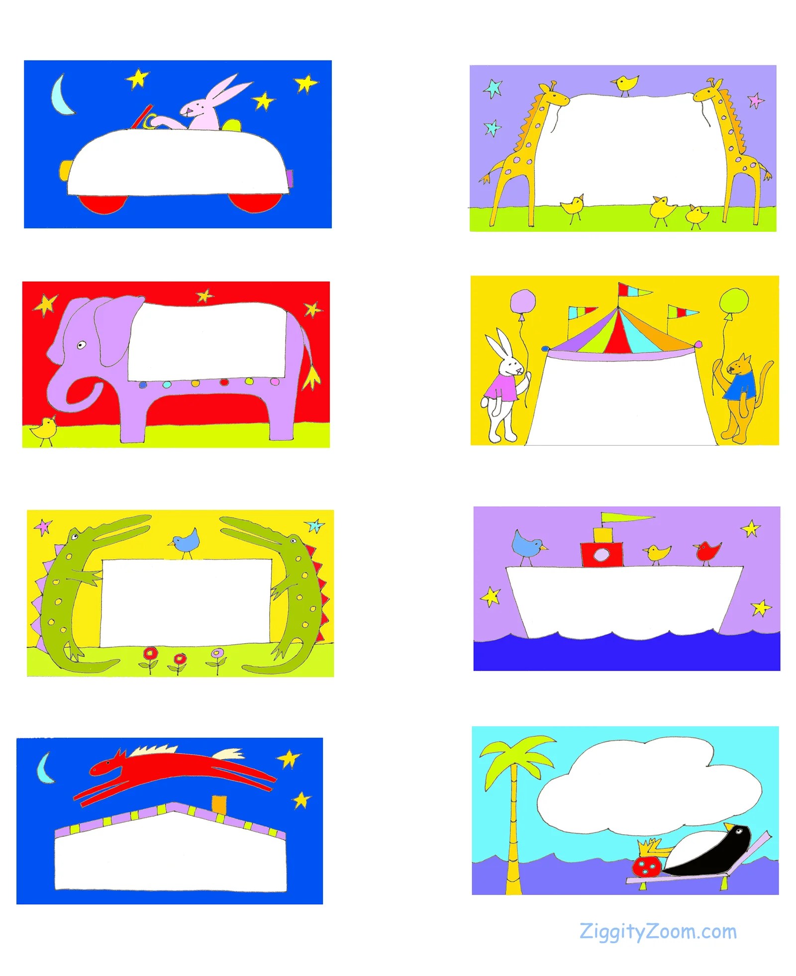 Colorful Animal Book Labels Ziggity Zoom Family