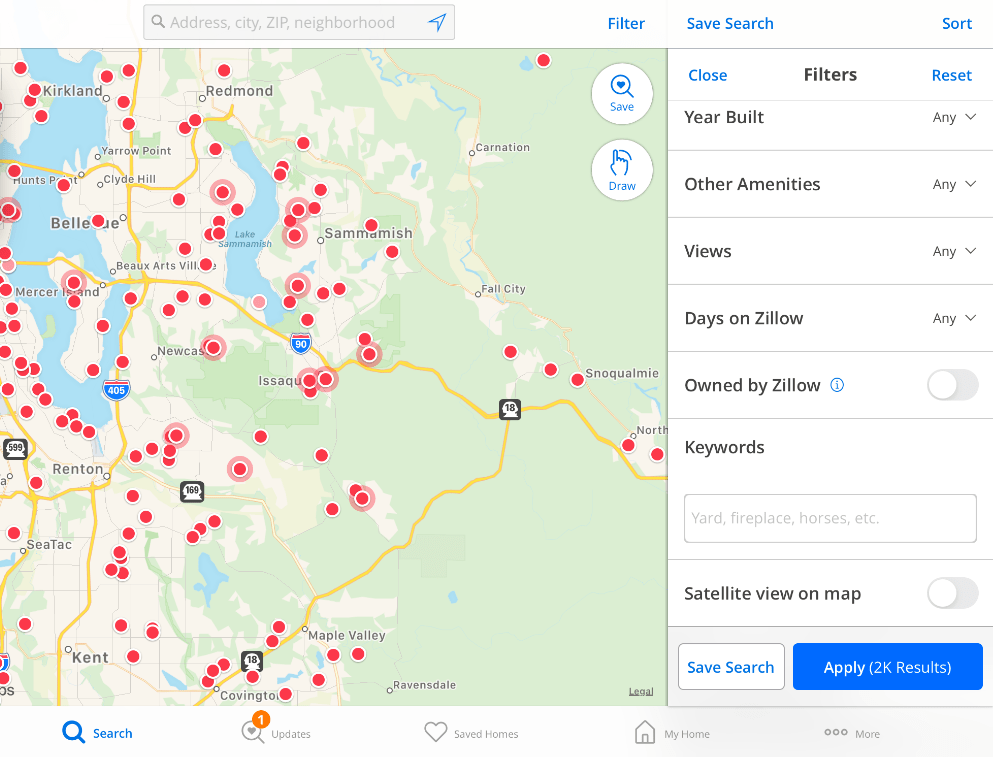 How do I search for homes on the Zillow mobile app? (iPad) Zillow
