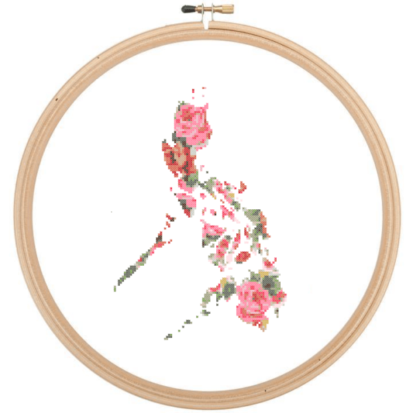 Philippines Map Cross Stitch Pattern modern cross stitch pattern Floral