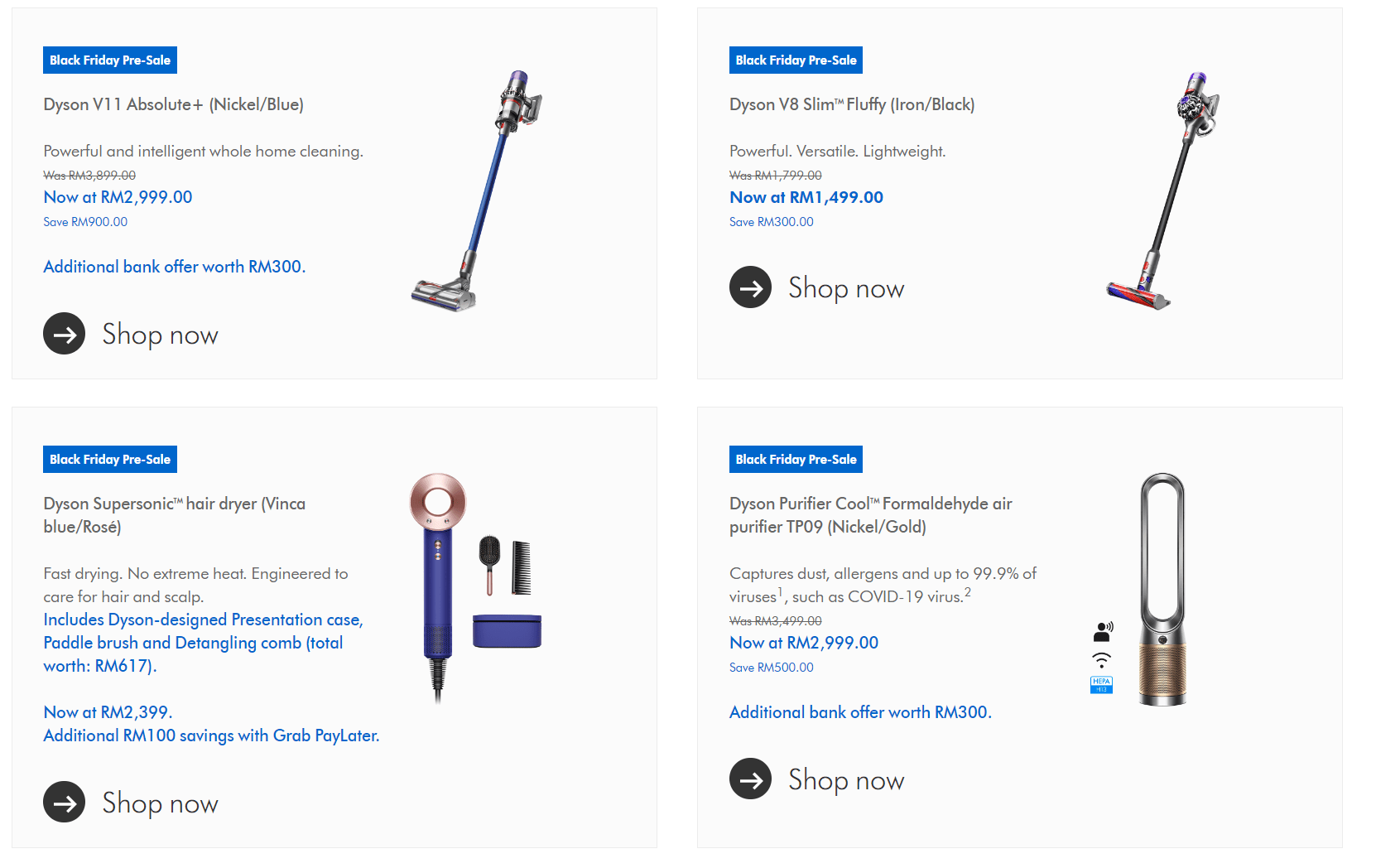 入手好时机！Dyson举办Black Friday限时促销：最高RM1200折扣+免费送出特定赠品，11月30日截止！