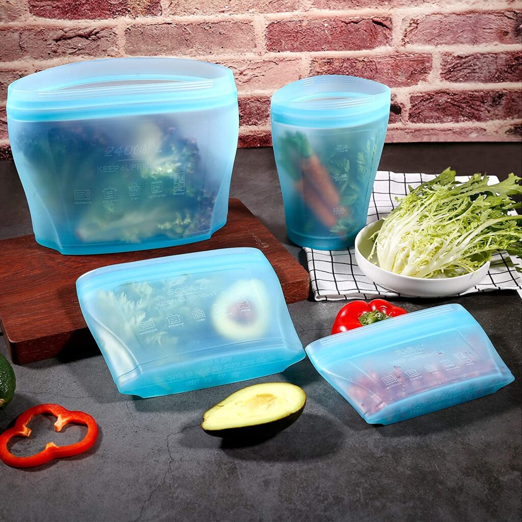 Zip Standing Reusable food Silicone Containers Complete SET with 2