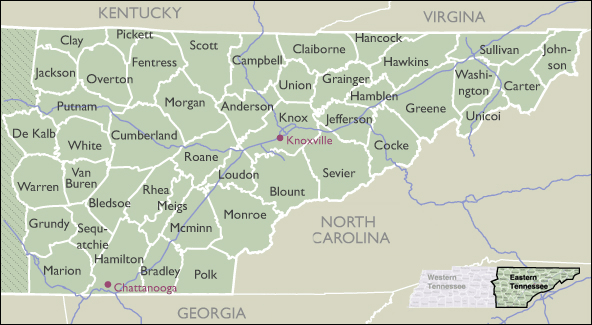 East Tennessee Zip Code Map County Zip Code Maps of Tennessee