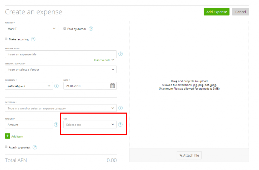 Default Tax on Expenses Zistemo Knowledge Base