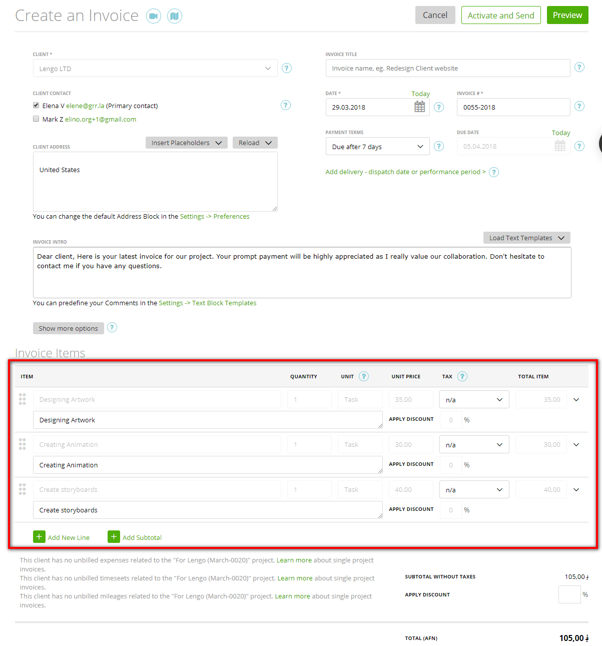 Invoicing the Flat Amount Project Zistemo Knowledge Base