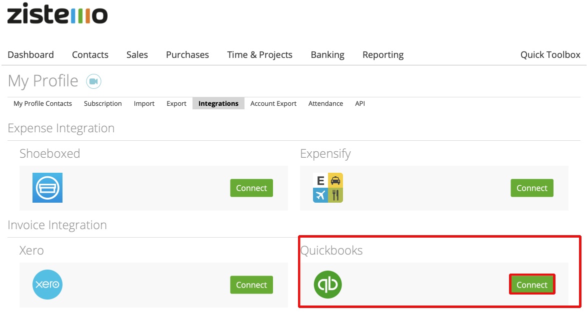 QuickBooks Integration Zistemo Knowledge Base