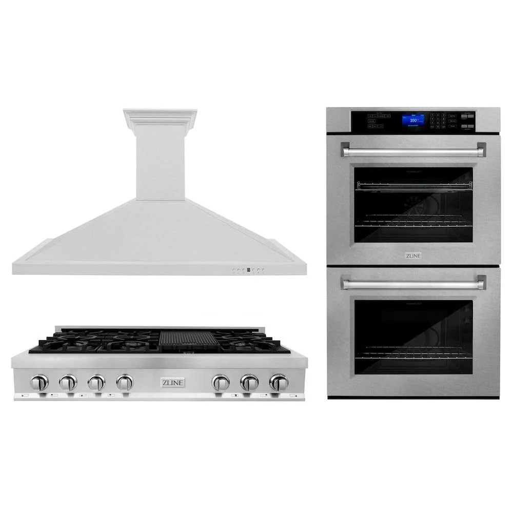 ZLINE 36" DuraSnow® Rangetop, Range Hood, and Double Wall Oven (3KPRTSRH36AWD) ZLINE Kitchen