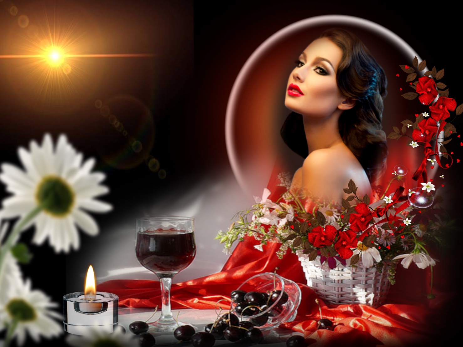 Wienie Coppen's Love romance candle flowers wine candle flowers wine