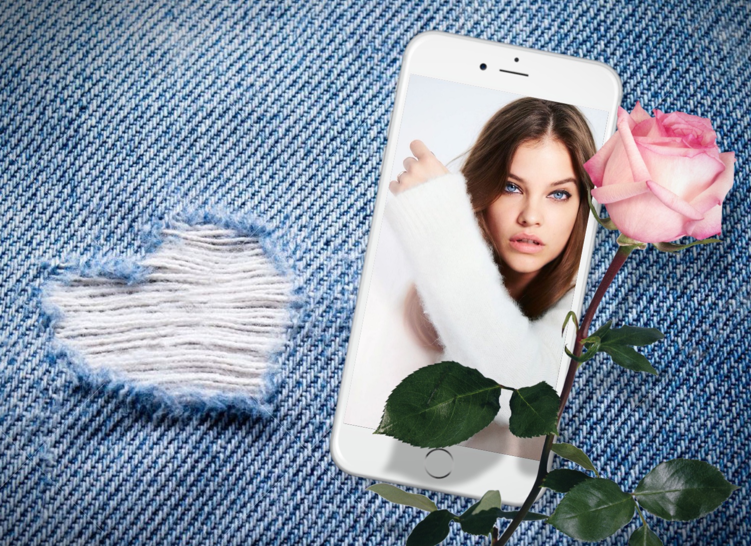 Jezebel64's Fun Frames Cell Phone Pink Rose Denim Hearts Love Jezebel64 Cell Phone Pink Rose