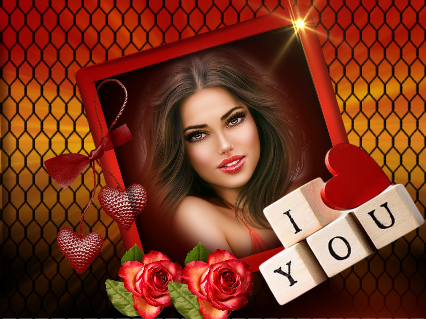 Wienie Coppen's Couple,Lovehearts,Romance frame iloveyou roses